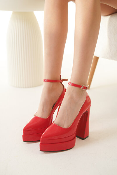 Ayakkabı Ateşi Pantofi de dama cu platforma dubla din piele lacuita rosie Rigels