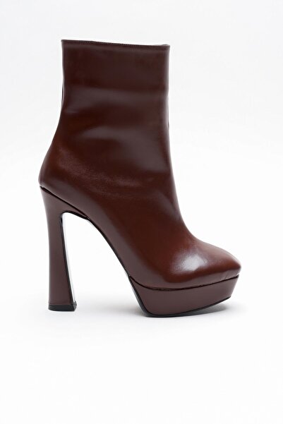 Ayakkabı Ateşi Capital Burgundy Leather Platform Heeled Women's Boots