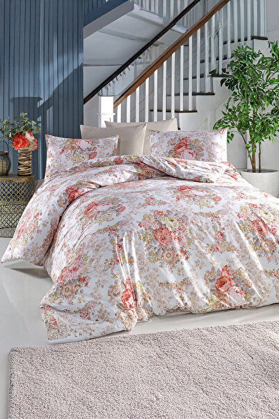 DemoHome Double king size bed linen set ranforce cotton DREAM GARDEN white - ...