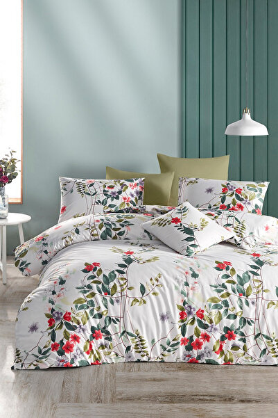 DemoHome Ranforce GARDEN OF LIFE double king cotton bedding set white - fitte...