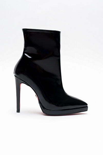 Ayakkabı Ateşi Women's Pointed Toe Thin Heeled Boots Accosie Black Patent Lea...