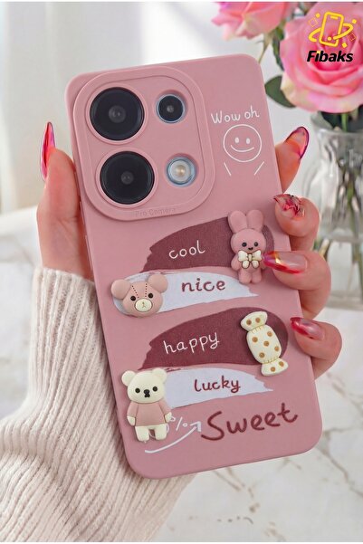 Fibaks Redmi Note 13 Pro 4G Kılıf Kamera Korumalı Tavşan Figürlü Pembe Yumuşa...