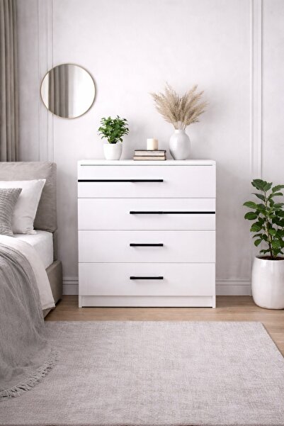 AZZURİ PİYANO 4 Çekmeceli Şifonyer - Draver Dresser BEYAZ AZR-9070