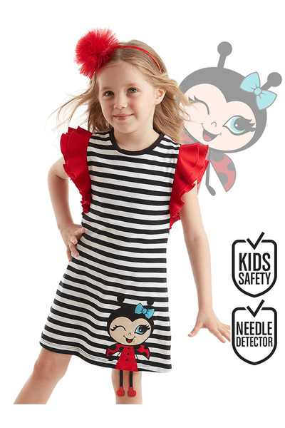 Denokids Καλοκαιρινό χτενισμένο βαμβακερό φόρεμα για κορίτσια με ριγέ και βολάν