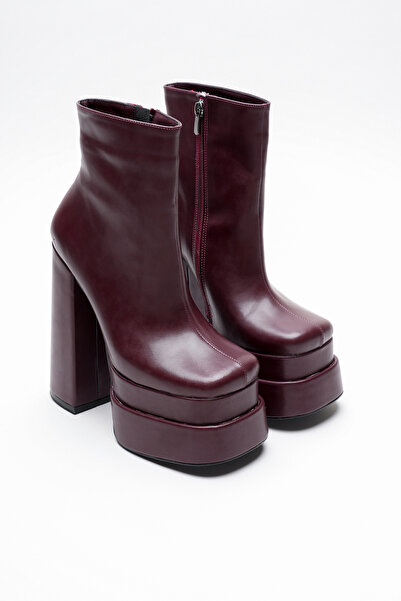 Ayakkabı Ateşi Bordo Cilt Çift Platform Özel Tasarım Kadın Ayakkabı Vega