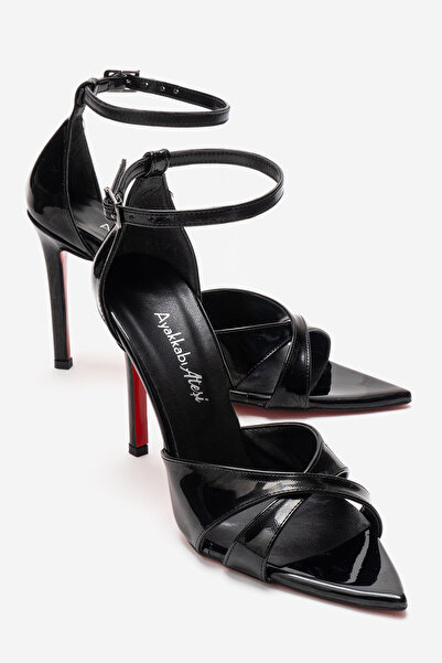 Ayakkabı Ateşi Pantofi cu toc stiletto cu curele încrucișate din piele neagră...