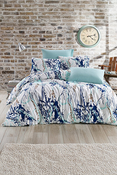 DemoHome Double king size bed linen set ranforce cotton OCEAN ABSTRACT white ...