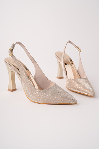 RoseVeno Pantofi cu toc înalt, cu vârf ascuțit, cu model auriu argintiu, pent...