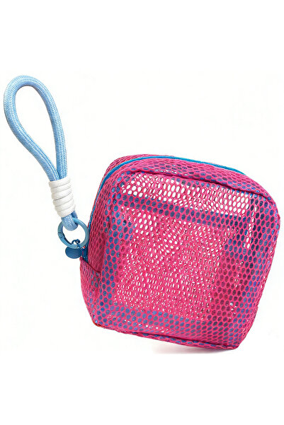 Choice حقيبة مستحضرات تجميل شبكية مربعة باللون الأحمر الوردي، حقيبة تخزين مست...