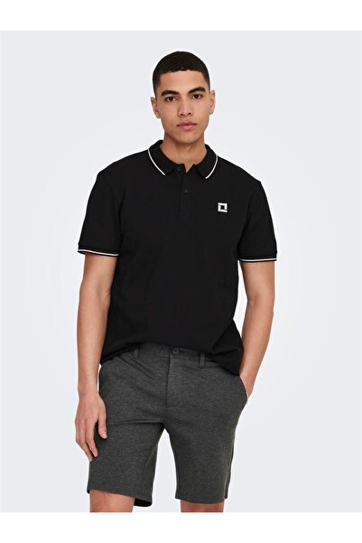 Only & Sons Ανδρικό μαύρο πόλο ONSFLETCHER LIFE SLIM SS POLO NOOS - 22024827