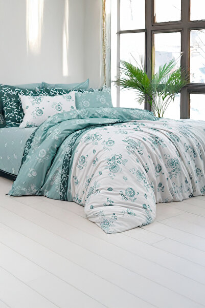 DemoHome Set lenjerie pat dublu bumbac ranforce FLOARE DE TRADITIONALA verde ...