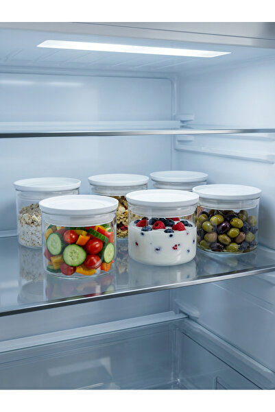 Countra 6-Piece Vacuum Lid Glass Breakfast Storage Container White Lid Transp...