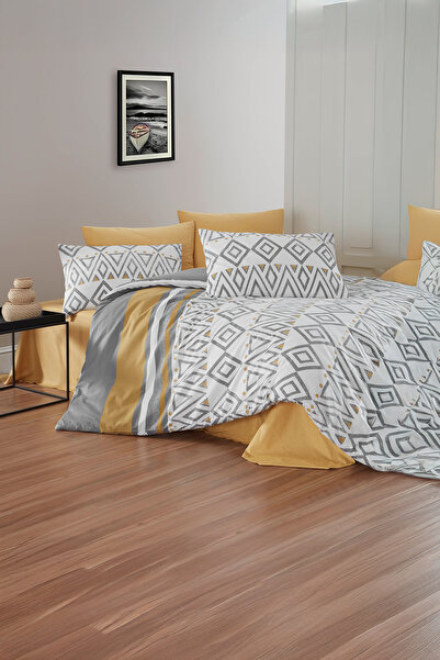 DemoHome Ranforce cotton double king size bedding set MODERN SYMMETRY white -...