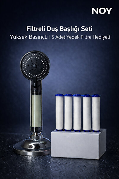 NOY Filtreli Duş Başlığı 5 Yedek Filtre | Su Arıtmalı, Klor Ve Kireç Önleyici, Yüksek Basınçlı