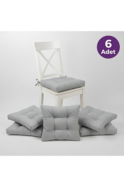 ALTINPAMUK 6'lı Lüx Pofidik Sandalye Minderi Özel Lüx Dikişli 40x40cm Gri