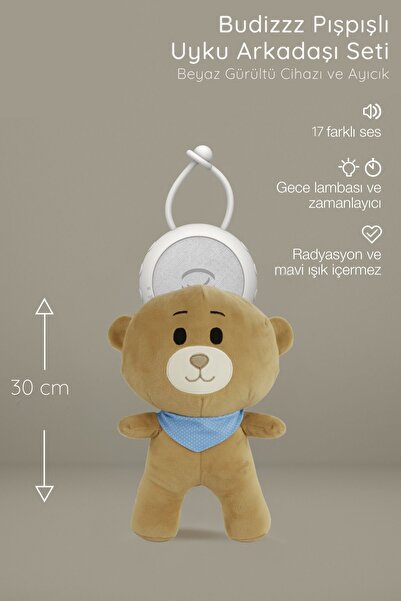 BUDİZZZ Uyku Arkadaşı - Beyaz Gürültü Cihazı, Pışpış Ve Ninnili - Mavi Fularlı