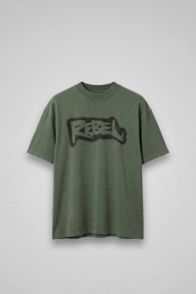 ablukaonline Erkek Baskılı Yıkamalı Premium Oversize T-Shirt Haki