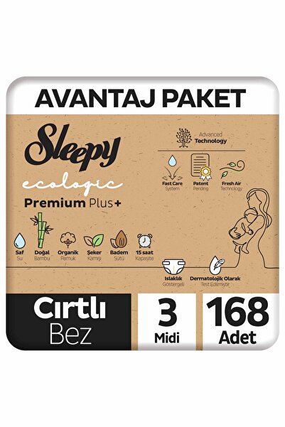 Sleepy Ecologic Premium Plus Avantajlı Paket Bebek Bezi 3 Numara Midi 168 Adet