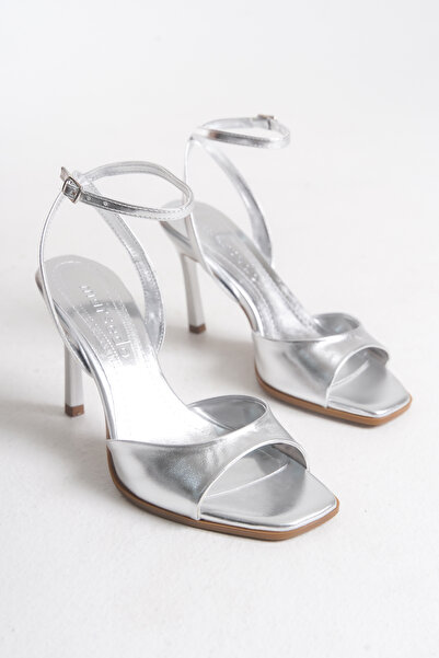 MARSEDO Sandale de zi cu curea cu toc pentru femei Lara, argintii