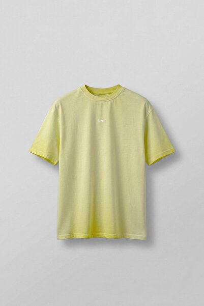 ablukaonline Erkek Oversize Yuvarlak Yaka Yıkamalı Catch T-Shirt Sarı
