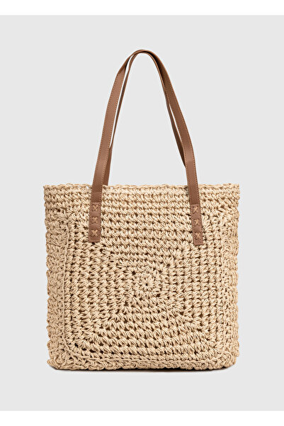 OGGO Hasır Omuz Çantası - Deri Saplı