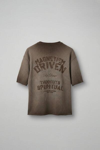 ablukaonline تي شيرت رجالي محبوك قابل للغسل من Premium قصة فضفاضة باللون البني