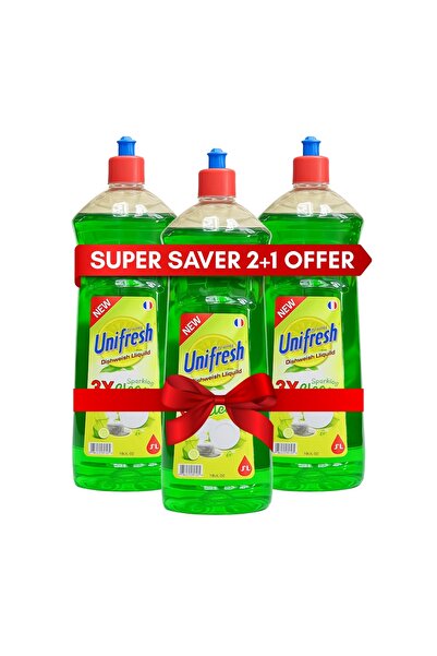 UNIFRESH سائل غسيل الأطباق الأخضر 1 لتر (عبوة من 3) - إزالة فعالة للدهون، نظا...