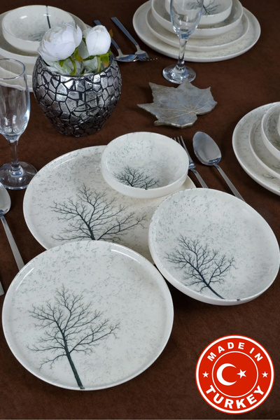 Farika Porselen طقم عشاء من البورسلين مطبوع رقميًا مكون من 24 قطعة لستة أشخاص...