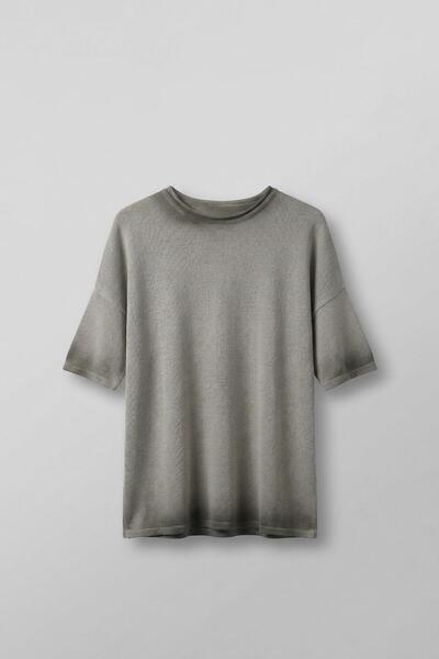 ablukaonline تي شيرت رجالي محبوك قابل للغسل قصة فضفاضة باللون الرمادي