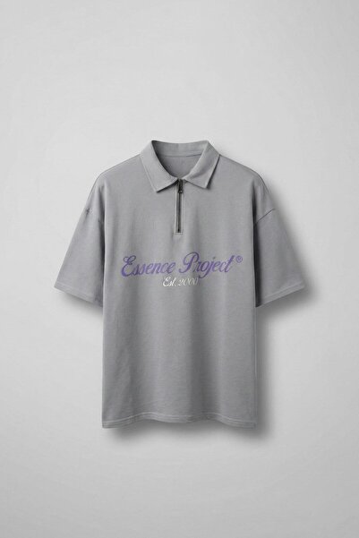 ablukaonline Ανδρικό μπλουζάκι με φερμουάρ και στάμπα σε λαιμόκοψη πόλο, ανοι...