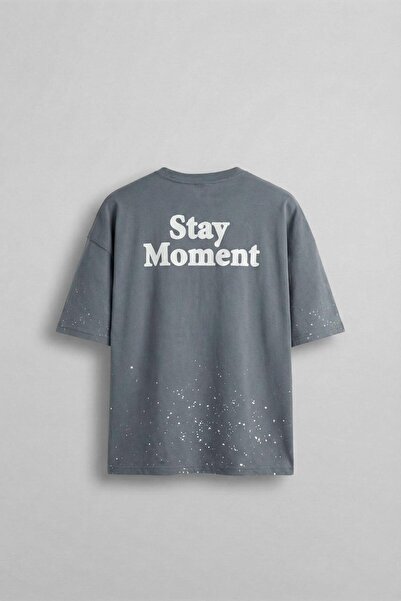 ablukaonline Мъжка тениска с голям размер, с текстуриран принт, 100% памук, сива