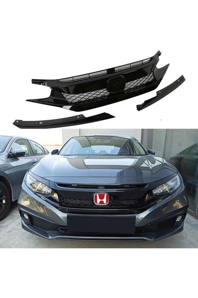 Universal Honda Civic FC5 Typer Ön Panjur Ve Far Kaşları Siyah Makyajlı
