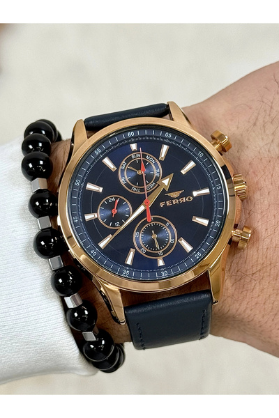 FERRO Lacivert Deri Kordon Erkek Kol Saati FM11105B-T