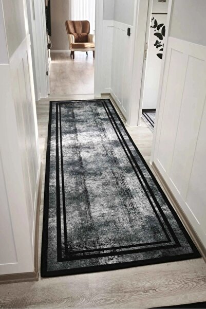 VOPTEKS Siyah Halı Yolluk Makinede Yıkanabilir Halı Kaymaz Taban Halı