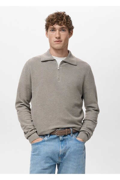 MANGO Man Mikro yapılı fermuarlı yaka kazak