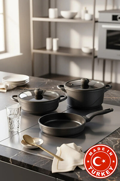 Bernardo Arista 5 Piece Ceramic Cast Iron Cookware Set Black (Made in Turkey)