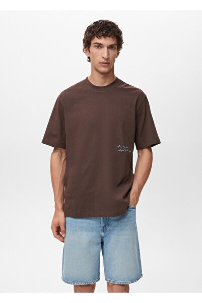 MANGO Man Kayık desenli pamuklu tişört