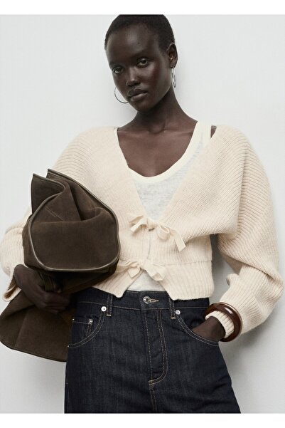 MANGO Woman V yaka bağcıklı hırka