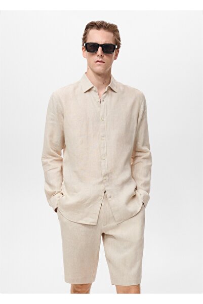 MANGO Man %100 keten regular fit gömlek