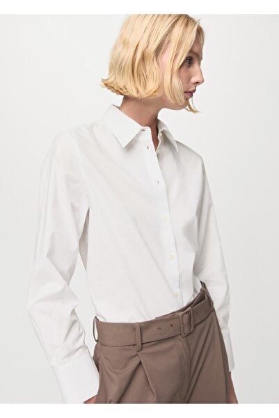 MANGO Woman Pamuk ve lyocell karışımı düz kesim gömlek
