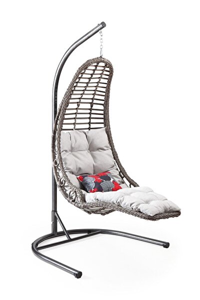 Capri Swing Bodrum Tek Kişilik,sentetik Poli Üretan Rattan Bahçe, Balkon Ve Ev Salıncağı Gri