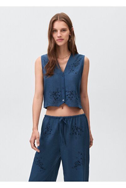 Mango Teen İşlemeli keten yelek