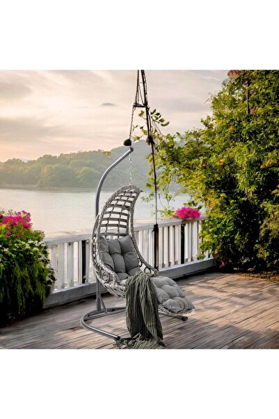 Capri Swing Bodrum Tek Kişilik,sentetik Poli Üretan Rattan Bahçe, Balkon Ve Ev Salıncağı Gri