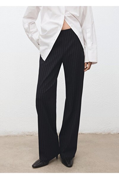 MANGO Woman Düz kesimli tebeşir çizgili pantolon