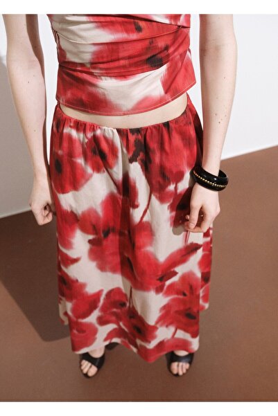 MANGO Woman Çiçekli midi etek