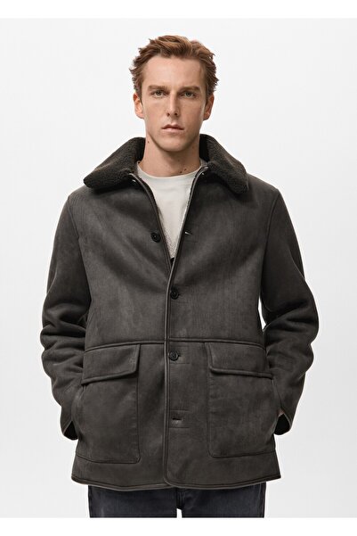 MANGO Man Kürklü süet görünümlü ceket