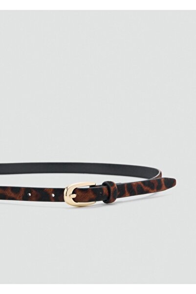 MANGO Woman Leopar desenli deri kemer