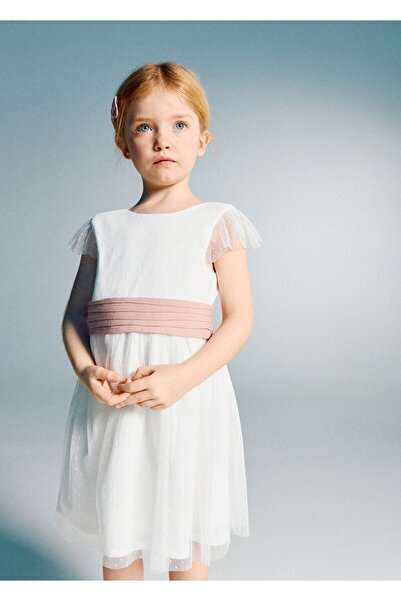 MANGO Baby Kısa keten elbise