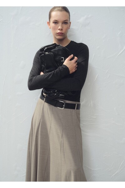 MANGO Woman Kuşaklı godetli A-line etek