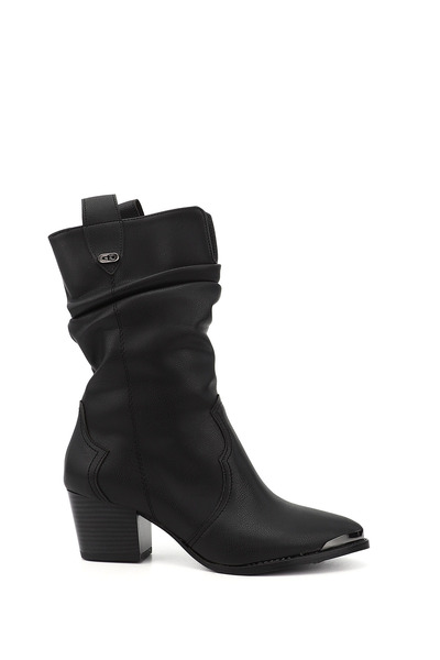 GÖNDERİ(R) Kadın Siyah Sivri Burun Kalın Topuklu Kovboy Çizme